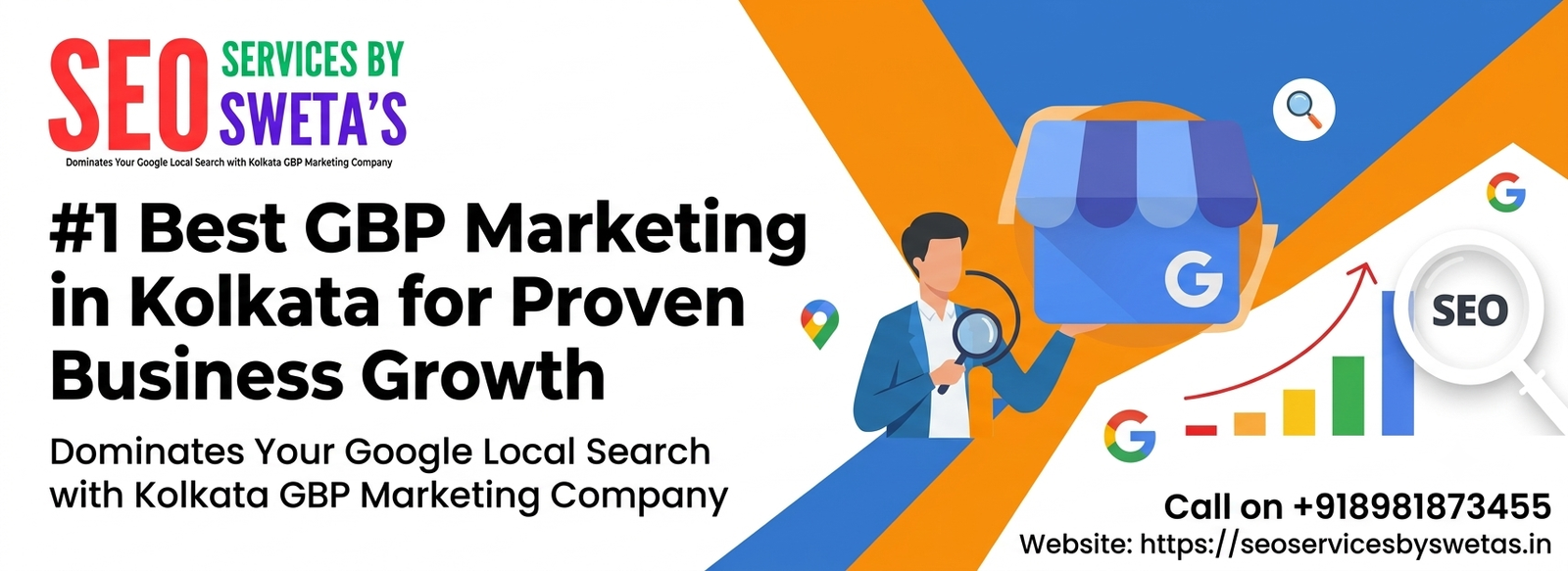 #1 Best GBP Marketing in Kolkata banner by SEO SERVICES BY SWETA'S featuring Google Business Profile optimization and growth analytics.