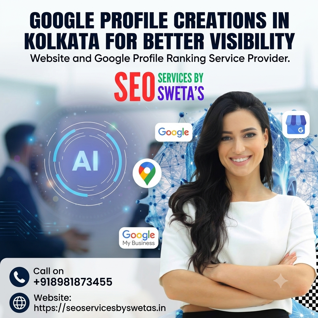 HD promotional banner for GMB Profile Creations in Kolkata for Better Visibility by SEO Services by Sweta’s.